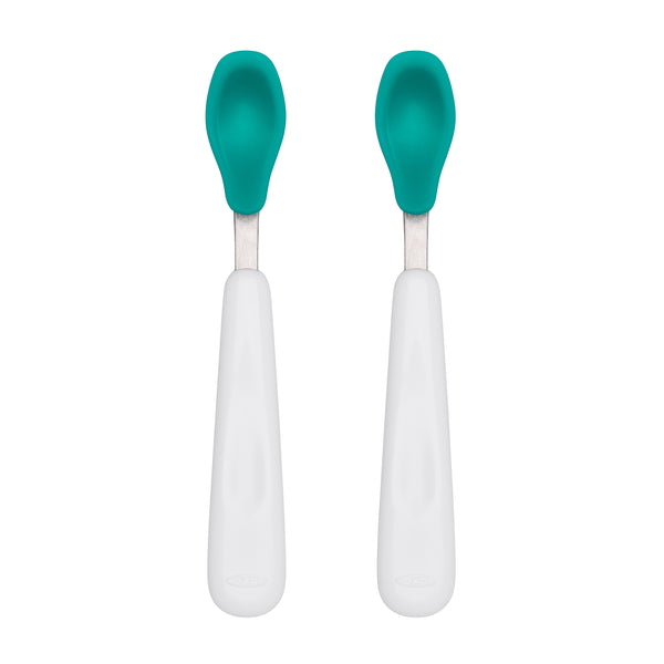 ช้อนป้อนอาหารเด็ก แพคคู่ สีฟ้าน้ำทะเล | OXO Tot Feeding Spoon Set with Soft Silicone Teal