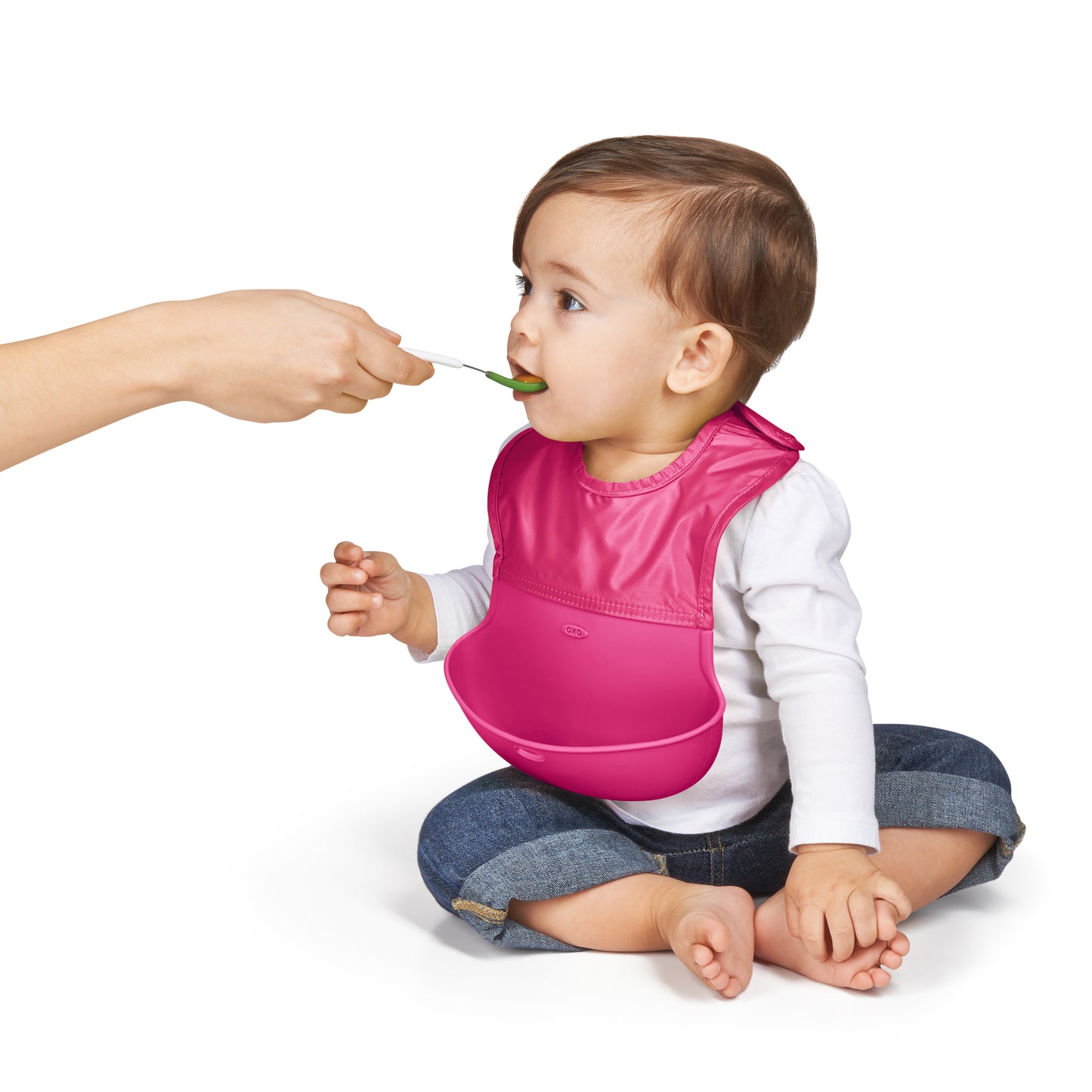 ผ้ากันเปื้อนเด็ก สีชมพู | OXO Tot Roll-Up Bib Pink