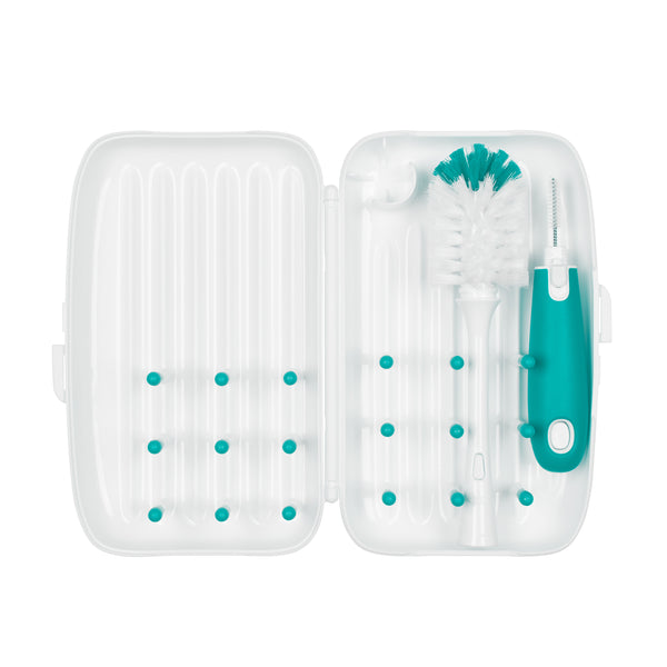 แปรงล้างขวดนม แบบพกพา สีฟ้าน้ำทะเล | OXO Tot on-the-go drying rack & bottle brush teal