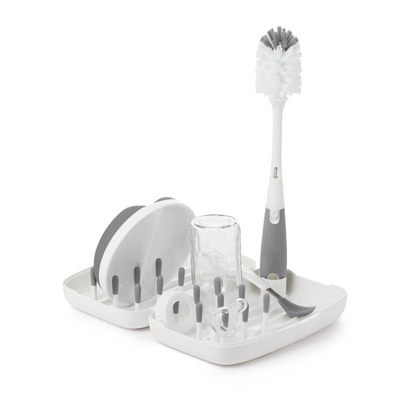 แปรงล้างขวดนม แบบพกพา สีเทา | OXO Tot on-the-go drying rack & bottle brush Grey